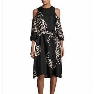 Tibi Orla Bloom Cold Shoulder Silk Dress - Black US4